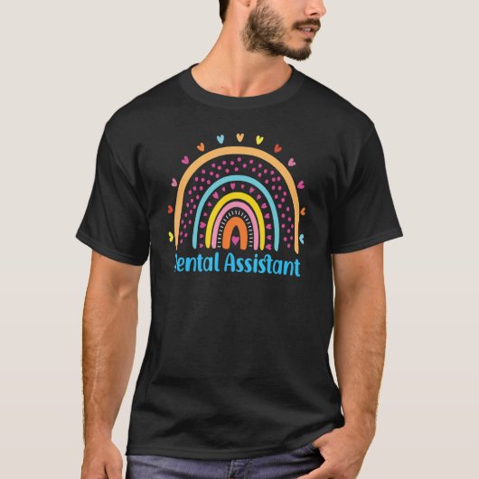 Dentist Hygienist Leopard Boho Rainbow Dental Assi Tシャツ (正面)