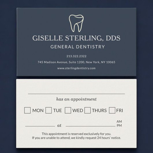 Dentist Navy Blue Tooth Appointment Reminder 予約カード