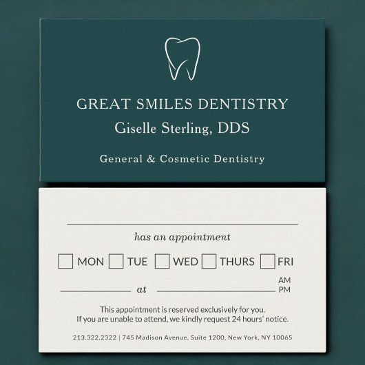 Dentist Office Teal Tooth Dental Appointment 予約カード