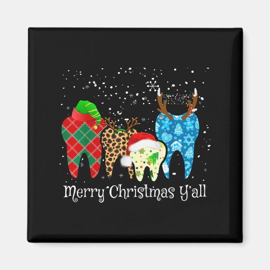 Dentist Teeth Santa Hat Leopard Plaid Dental Merry マグネット (正面)