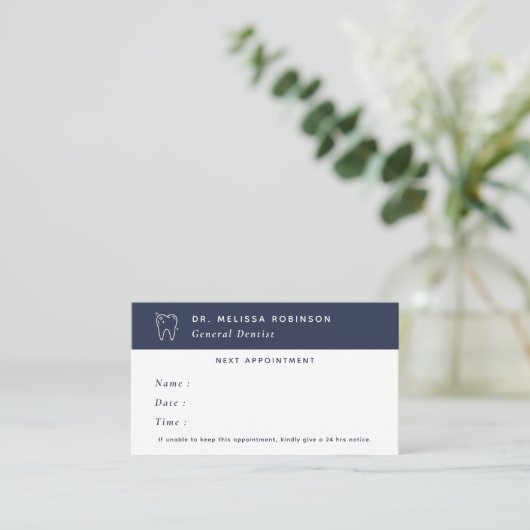 Dentist Tooth Logo Simple Blue Appointment 名刺 (スタンド正面)