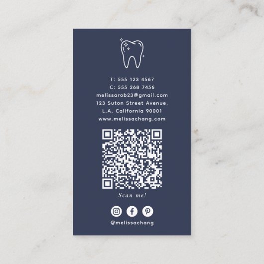 Dentist Tooth Logo Simple Blue Appointment 名刺 (裏面)