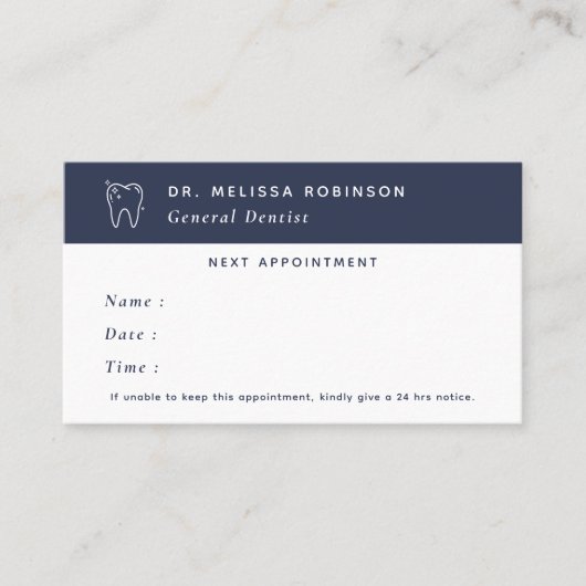 Dentist Tooth Logo Simple Blue Appointment 名刺 (正面)