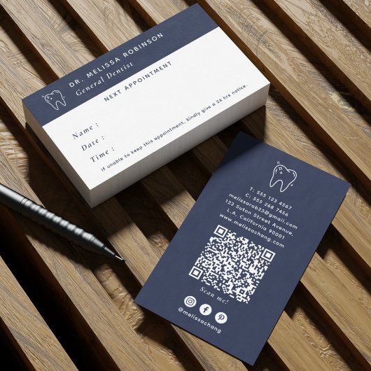 Dentist Tooth Logo Simple Blue Appointment 名刺