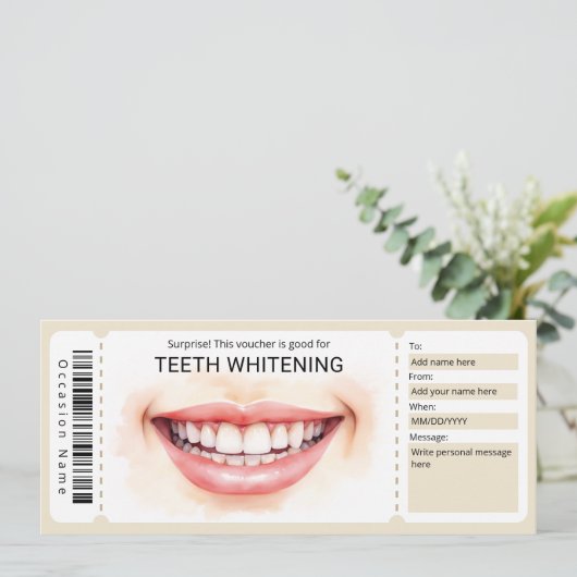 Dentist Voucher, Teeth Whitening Gift Certificate 招待状 (スタンド正面)