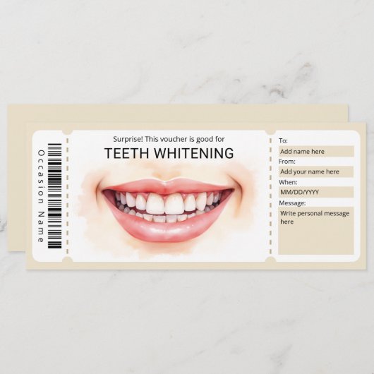 Dentist Voucher, Teeth Whitening Gift Certificate 招待状 (正面/裏面)