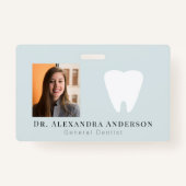 Dentist White Teeth Light Blue ID Photo バッジ (正面)