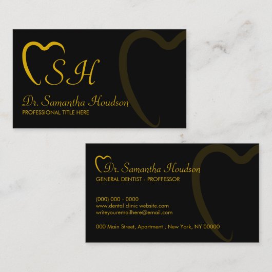 Dentistry Logo Yellow Black Simple Teeth 名刺 (正面/裏面)