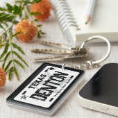 Denton Texas black license plate keychain キーホルダー (正面右)