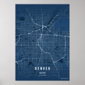 Denver Blue Map Print Colorado Poster Wallart Gift ポスター (正面)