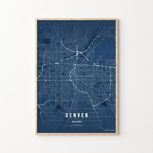 Denver Blue Map Print Colorado Poster Wallart Gift ポスター