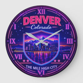 Denver Colorado Mile High City Neon ラージ壁時計