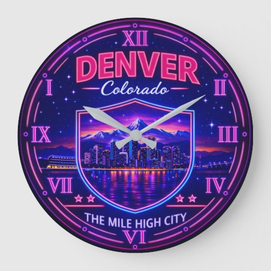 Denver Colorado Mile High City Neon ラージ壁時計 (正面)
