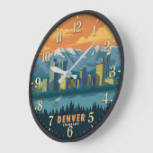 Denver Colorado Mountain Skyline ラージ壁時計 (傾斜)