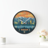 Denver Colorado Mountain Skyline ラージ壁時計 (ホーム)