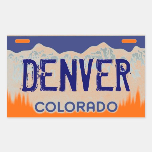 Denver Colorado orange blueライセンスプレートスタンプ 長方形シール (正面)