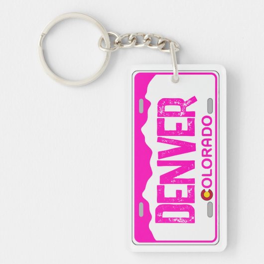 Denver Colorado pink license plate keychain キーホルダー (正面)