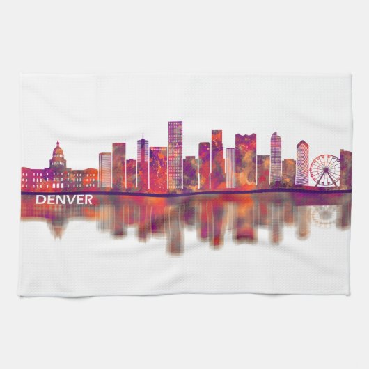 Denver Colorado Skyline キッチンタオル (横)