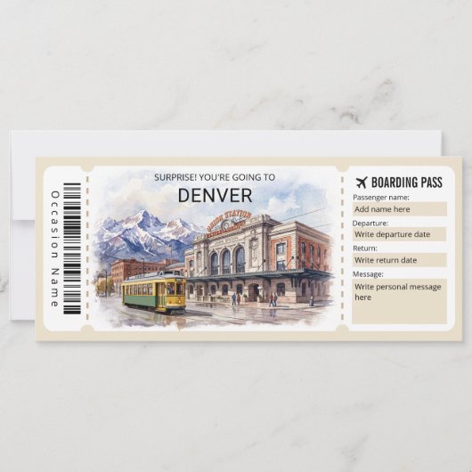 Denver Colorado Trip Boarding Pass Ticket 招待状 (正面)