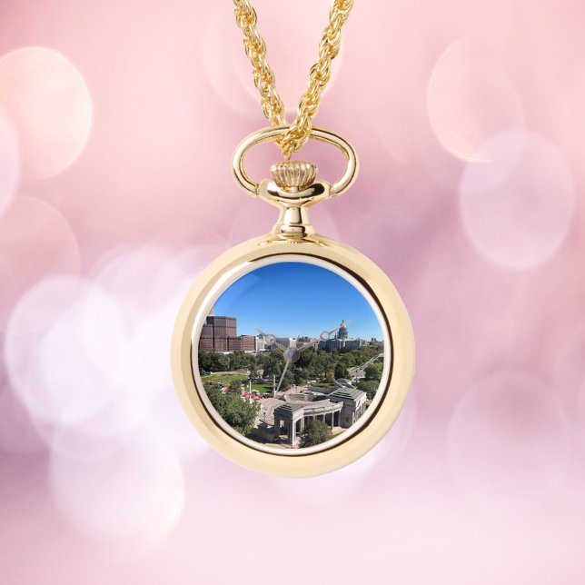 Denver Colorado Urban Landscape Photo 腕時計 (A watch necklace with a photo of downtown Denver, Colorado on a sunny day.)