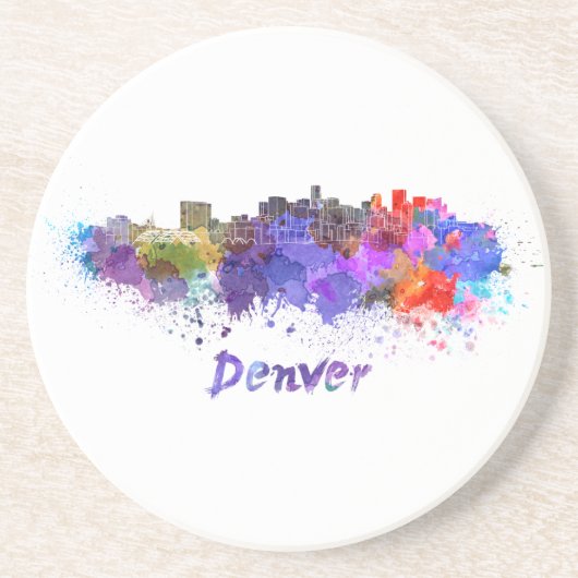 Denver skyline in watercolor コースター (正面)