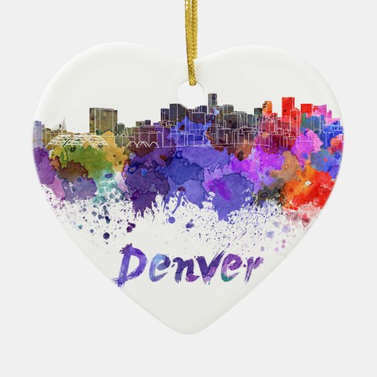 Denver skyline in watercolor セラミックオーナメント (正面)