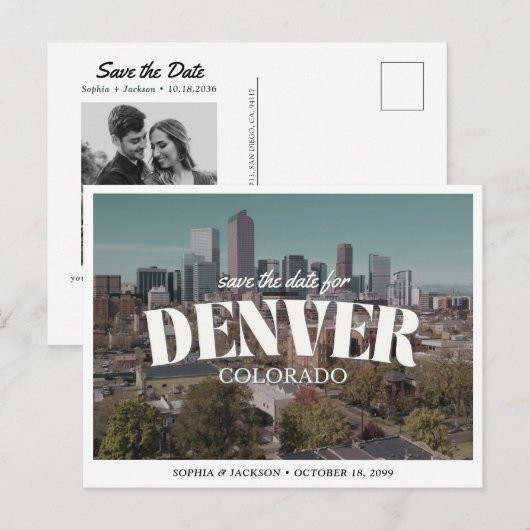 Denver Wedding Save the Date Retro Destination ポストカード (正面/裏面)