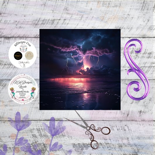 Deocupage Ocean Storm LIghtening Sunset Scene 薄葉紙