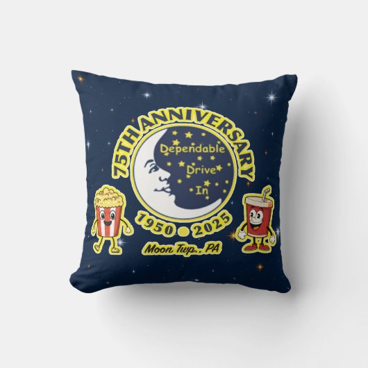 Dependable Drive In 75th Anniversary Throw Pillow クッション (正面)