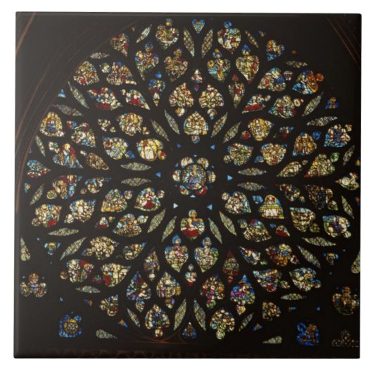 depic場面の西のドアの上のバラ窓、 タイル (正面)