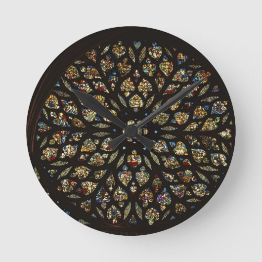 depic場面の西のドアの上のバラ窓、 ラウンド壁時計 (正面)