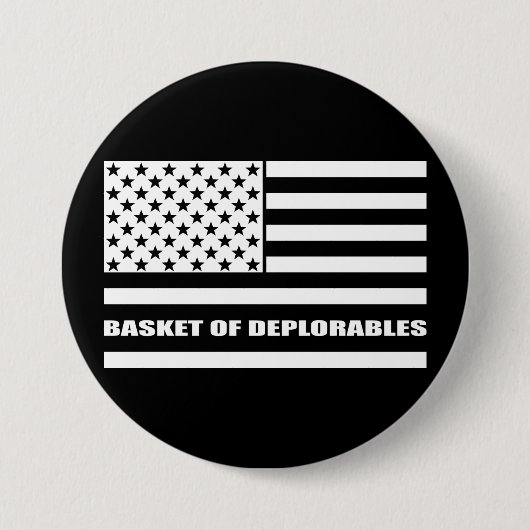 Deplorablesの米国旗のバスケットはラインを薄くします 缶バッジ (正面)