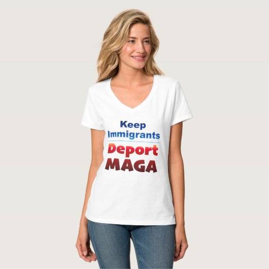 Deport MAGA レディースVネックTシャツ Tシャツ (正面フル)