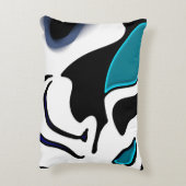 Depth Charge:抽象芸術ブラック、ホワイト、ブルー アクセントクッション (裏面(縦))