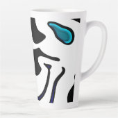 Depth Charge:抽象芸術ブラック、ホワイト、ブルー カフェラテマグ (右)