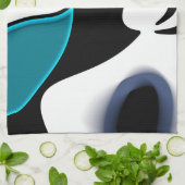 Depth Charge:抽象芸術ブラック、ホワイト、ブルー キッチンタオル (折り畳み)