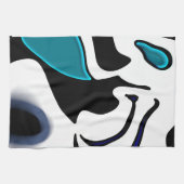 Depth Charge:抽象芸術ブラック、ホワイト、ブルー キッチンタオル (横)