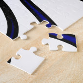 Depth Charge:抽象芸術ブラック、ホワイト、ブルー ジグソーパズル (側面)