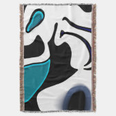 Depth Charge:抽象芸術ブラック、ホワイト、ブルー スローブランケット (正面縦)