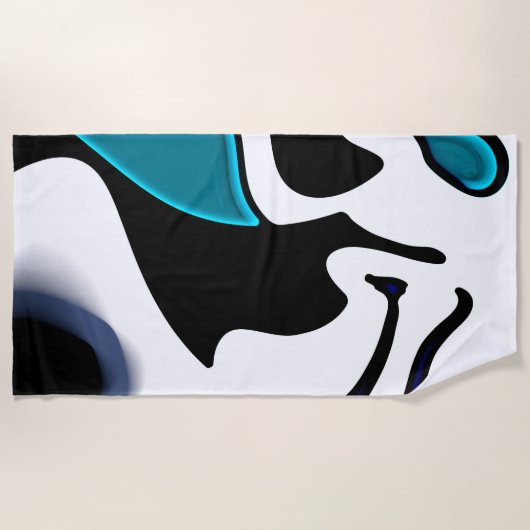 Depth Charge:抽象芸術ブラック、ホワイト、ブルー ビーチタオル (正面)