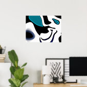 Depth Charge:抽象芸術ブラック、ホワイト、ブルー ポスター (ホームオフィス)