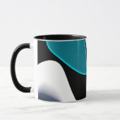 Depth Charge:抽象芸術ブラック、ホワイト、ブルー マグカップ (左)