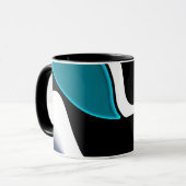 Depth Charge:抽象芸術ブラック、ホワイト、ブルー マグカップ (正面左)