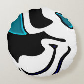 Depth Charge:抽象芸術ブラック、ホワイト、ブルー ラウンドクッション (裏面)