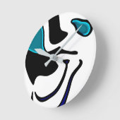 Depth Charge:抽象芸術ブラック、ホワイト、ブルー ラウンド壁時計 (傾斜)