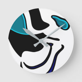 Depth Charge:抽象芸術ブラック、ホワイト、ブルー ラウンド壁時計
