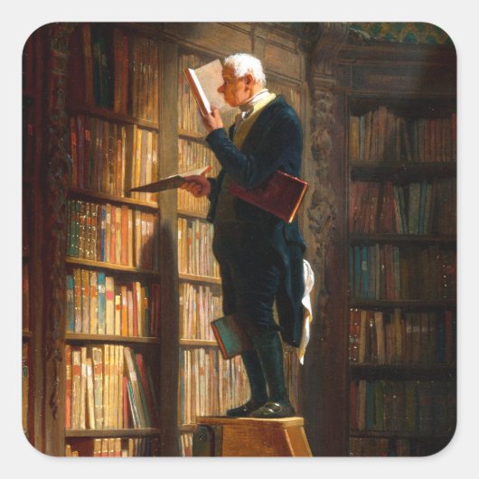 Der Bücherwurm von Carl Spitzweg Deutsche Malerei  スクエアシール (正面)