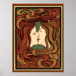 "Der Kuss" by Peter Behren Art Nouveau Print 12x16 ポスター