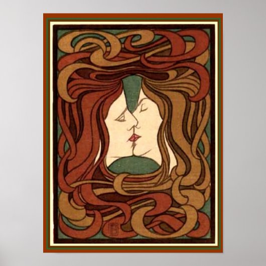 "Der Kuss" by Peter Behren Art Nouveau Print 12x16 ポスター (正面)