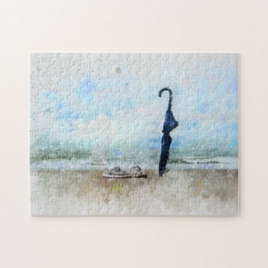 Der Schirm am Strand - ジグソーパズル (横)